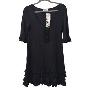 Kensie Girl Dress XS Black‎ Ruffle Sleeve Hem V Neck Whimsigoth Dark Coquette
